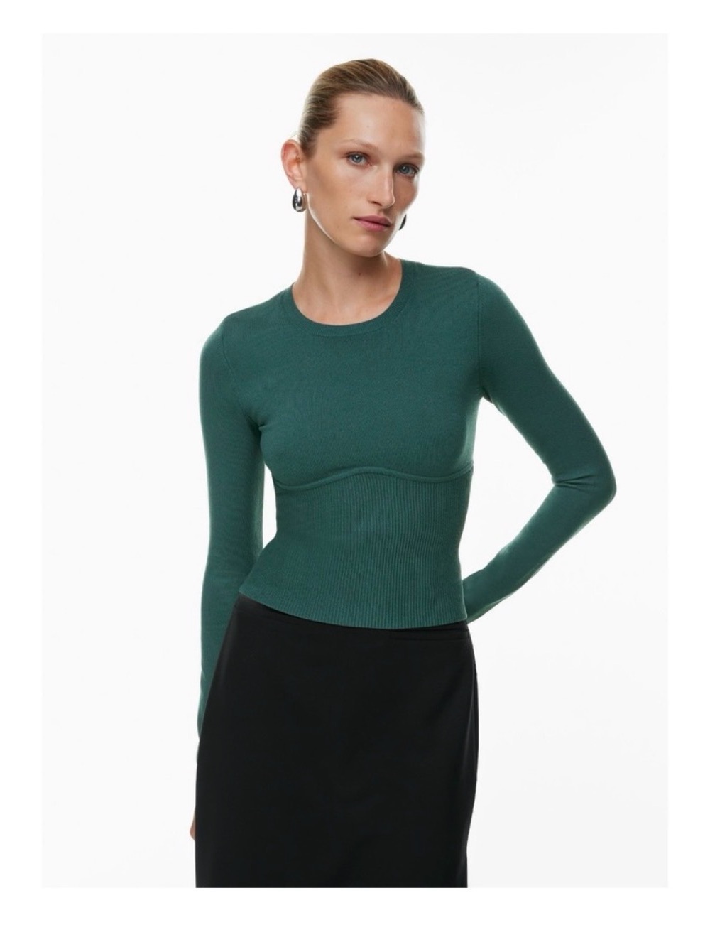 Aritzia Long-Sleeve Fitted Crewneck Top in Teal Green